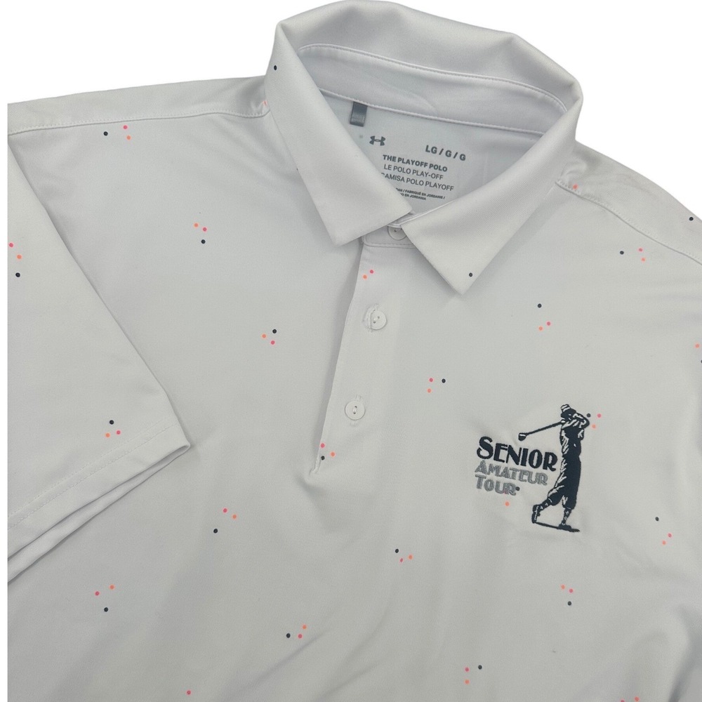 Under Armour Mens‎ White Playoff Polo Senior Amateur Tour Golf Shirt Large LG